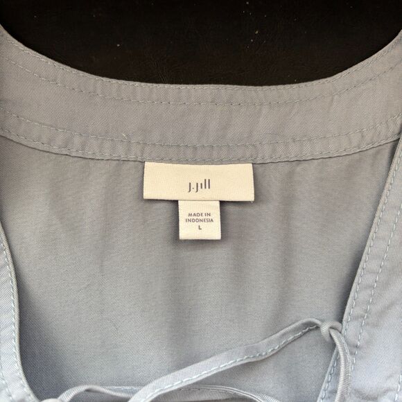 J. Jill Blue Rain Chambray Lace-up Pullover Peasant Pop Over Blouse Top Size L - Picture 11 of 13